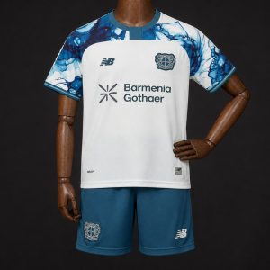 26 27 Kids Bayer 04 Leverkusen Away Teal Jersey Kit - Front