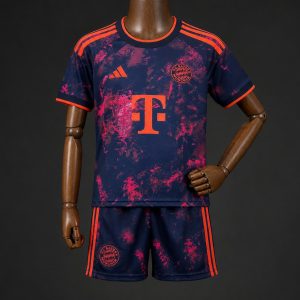 26 27 Kids Bayern Munich Third Dark Blue Pink Kits Jersey - Front