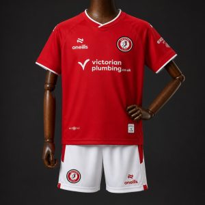 26 27 Kids Bristol City Home Red Kits Jersey - Front