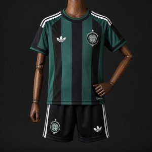 26 27 Kids Celtic Away Green With Black Stripes Kits Jersey - Front