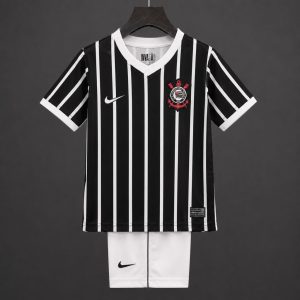 26 27 Kids Corinthians Black & White Stripes Away Jersey Kit - Front
