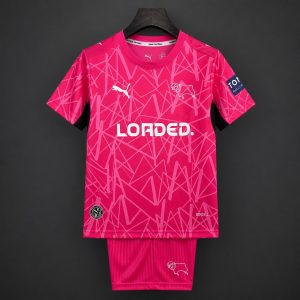 26 27 Kids Derby County Away Pink Kits Jersey - Front