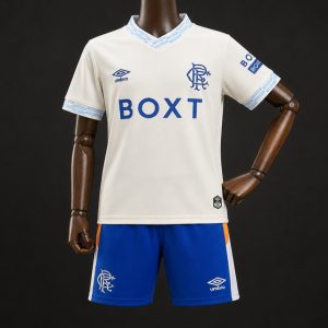 26 27 Kids Glasgow Rangers Away Jersey - Front