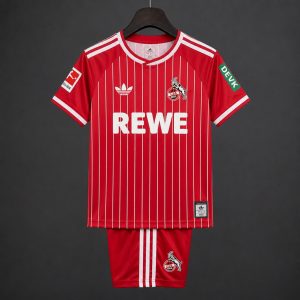 26 27 Kids Koln Away Red Stripes Jersey Kit - Front