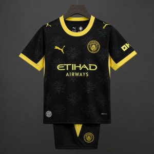 26 27 Kids Manchester City Away Black Jersey - Front