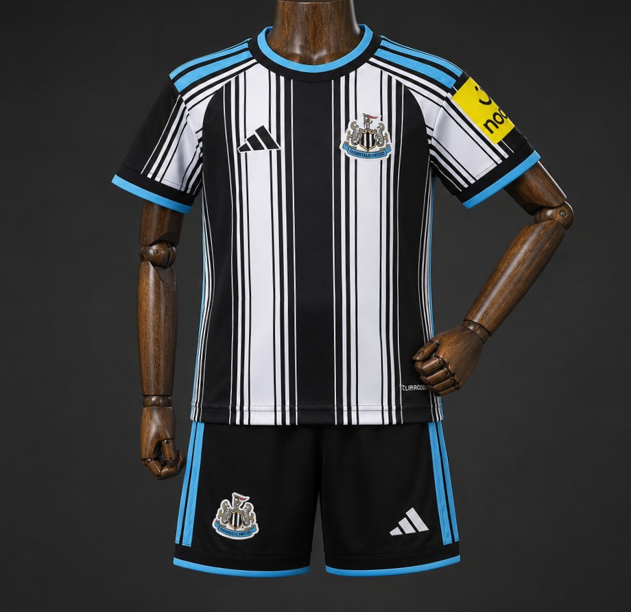 26 27 kids newcastle united home black white jersey + shorts set front 26 27 Kids Newcastle United Home Black White Jersey + Shorts Set - Front