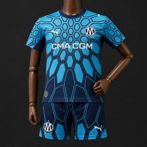 26 27 Kids Olympique Marseille Goalkeeper Bright Aqua Club Navy Jersey - Front