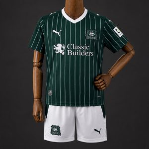 26 27 Kids Plymouth Argyle Green with White Pinstripe Home Jersey Kit - Front