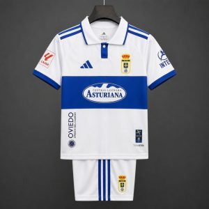 26 27 Kids Real Oviedo Home White&Blue Kit Jersey - Front