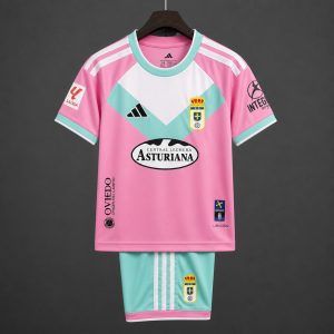 26 27 Kids Real Oviedo Third Pink&Teal Kit Jersey - Front