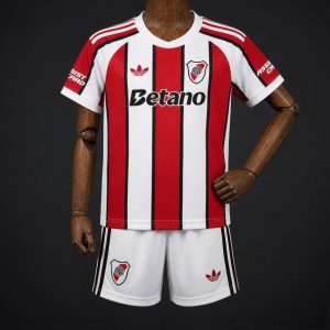 26 27 Kids River Plate Away Red Stripes Jersey Kit - Front