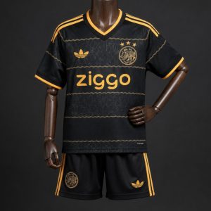 Kids 26 27 Ajax Black & Gold Away Jersey Kit - Front