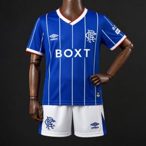 Kids 26 27 Rangers FC Blue Pinstripe Home Jersey Kit - Front