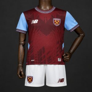 Kids 26 27 West Ham United Claret & Blue Home Jersey Kit - Front