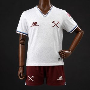 Kids 26 27 West Ham United White Away Jersey Kit - Front