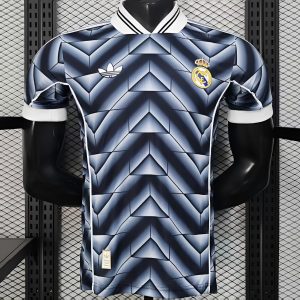 Player Version 1988 89 Real Madrid Third Navy Blue with 3D Geometric Chevron Pattern Jersey - Front