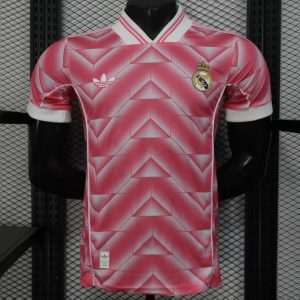 Player Version 1988 89 Real Madrid Third Pink with Geometric Chevron Pattern Jersey - Front
