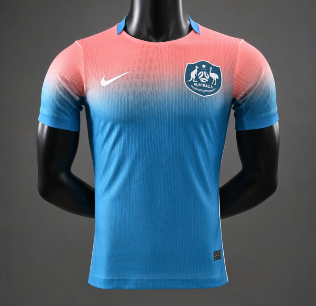 player version 2026 australia blue with pink to blue gradient away jersey front Player Version 2026 Australia Blue with Pink-to-Blue Gradient Away Jersey - Front