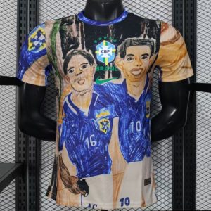Player Version 2026 Brazil CBF Hand-Drawn Art Special Edition Jersey Featuring Ronaldo & Ronaldinho - Front