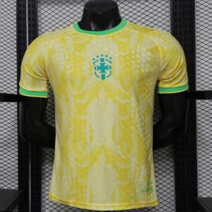 Player Version 2026 Brazil Yellow with Abstract Feather Pattern Home Jersey - Front
