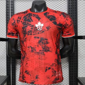 Player Version 2026 Canada National Team Red with Black Grunge Print Home Jersey - Front