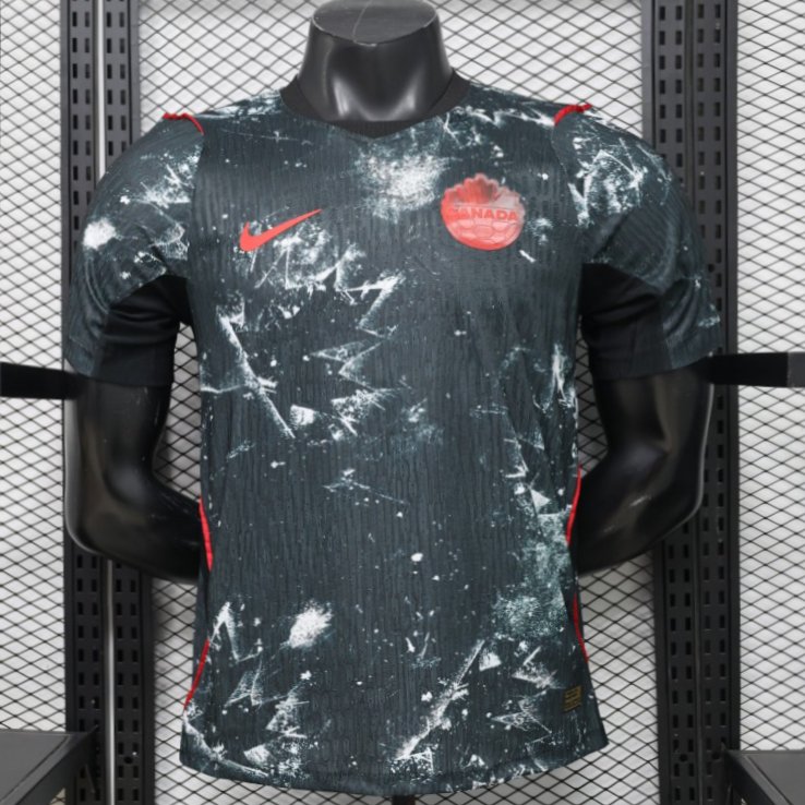 player version 2026 canada third dark grey with shattered ice crystal allover print jersey front Player Version 2026 Canada Third Dark Grey with Shattered Ice Crystal Allover Print Jersey - Front