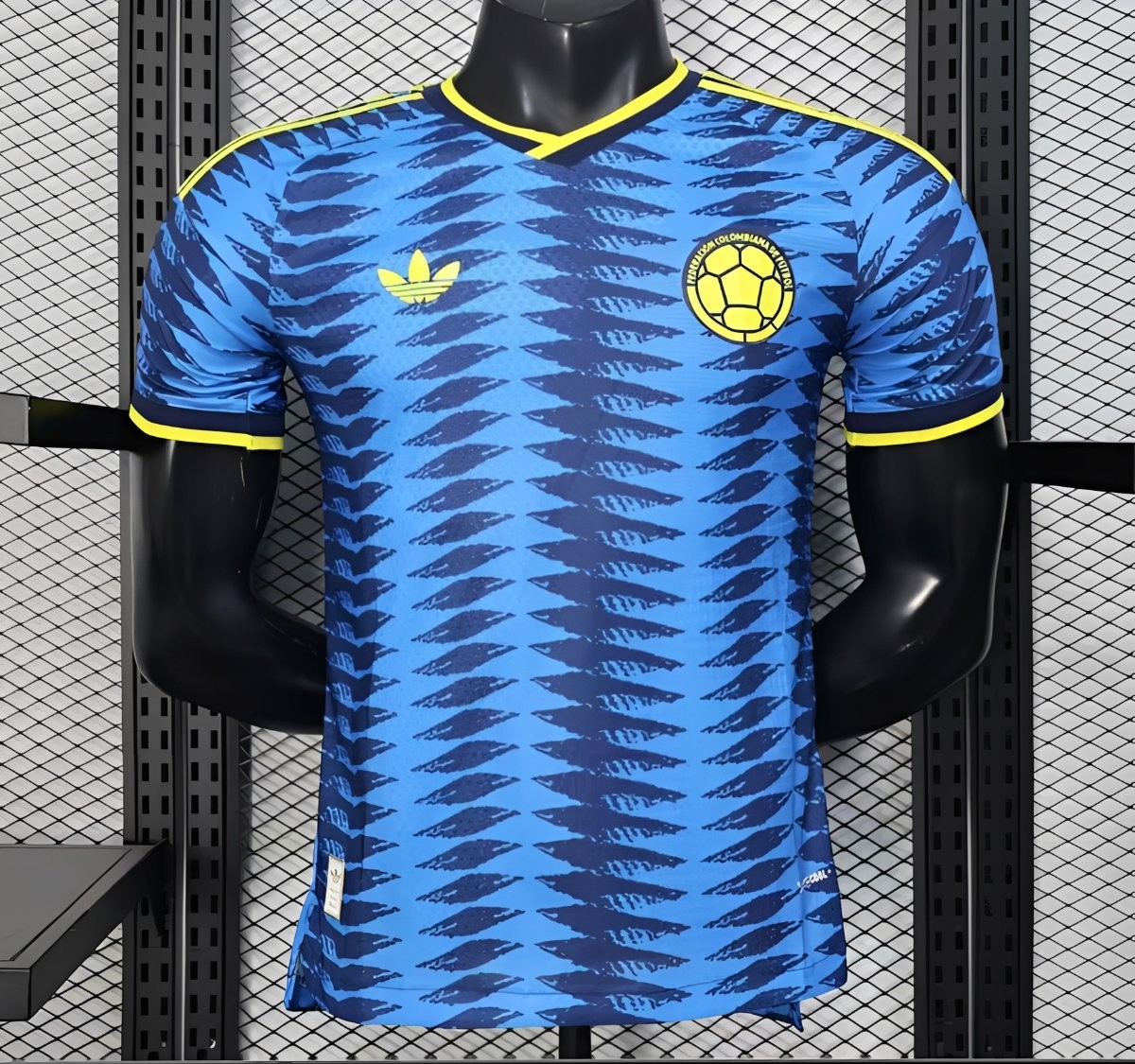 player version 2026 colombia away blue with zigzag wave pattern jersey front Player Version 2026 Colombia Away Blue with Zigzag Wave Pattern Jersey - Front