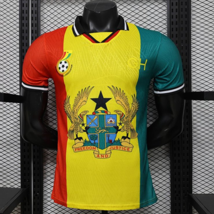 player version 2026 ghana special edition yellow red green with national coat of arms & flag jersey front Player Version 2026 Ghana Special Edition Yellow Red Green with National Coat of Arms & Flag Jersey - Front