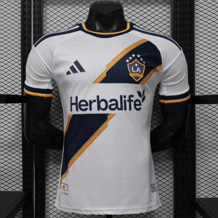 player version 2026 la galaxy home white with gold diagonal sash jersey front Player Version 2026 LA Galaxy Home White with Gold Diagonal Sash Jersey - Front