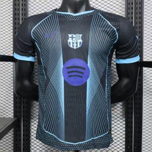 Player Version 25 26 FC Barcelona Black with Geometric Line Pattern Jersey - Front