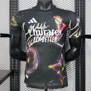 Player Version 25 26 Real Madrid Black with Colorful Abstract Art Pattern Jersey - Front