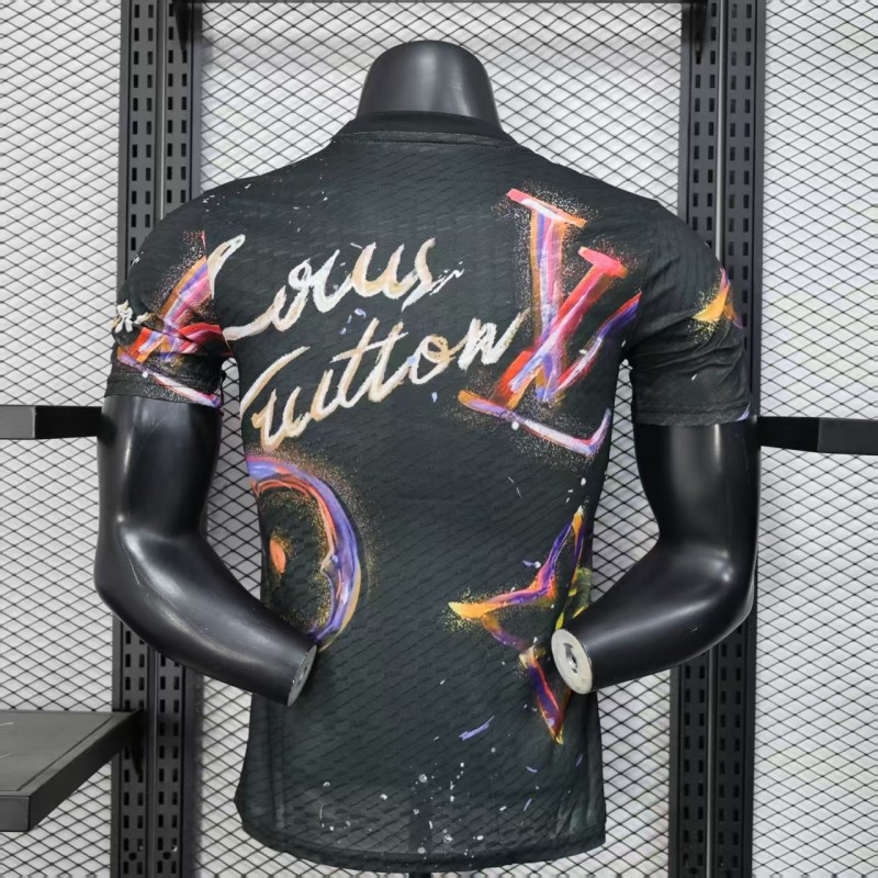 player version 25 26 real madrid black with colorful abstract art pattern jersey back Player Version 25 26 Real Madrid Black with Colorful Abstract Art Pattern Jersey - Back