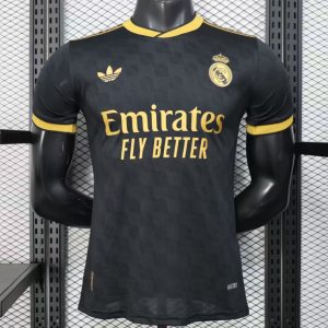 Player Version 25 26 Real Madrid Black with Gold Trim Jersey - Front