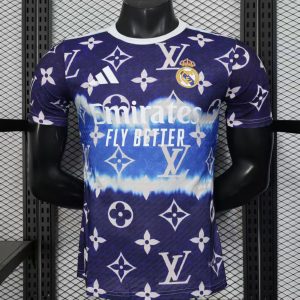 Player Version 25 26 Real Madrid Blue with Louis Vuitton Monogram Pattern Jersey - Front