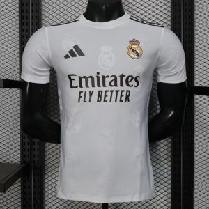Player Version 25 26 Real Madrid White with Embossed Royal Crest Pattern Jersey - Front