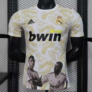 Player Version 25 26 Real Madrid White with Golden Dragon Pattern Jersey - Front