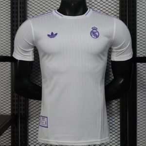Player Version 25 26 Real Madrid White with Purple Trim Jersey - Front