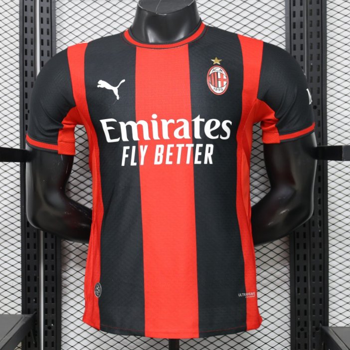 player version 26 27 ac milan red & black vertical stripe home jersey front Player Version 26 27 AC Milan Red & Black Vertical Stripe Home Jersey - Front