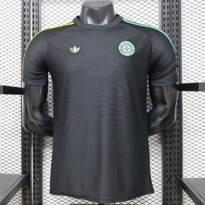 Player Version 26 27 Celtic Black with Asymmetric Yellow & Green Stripe Jersey - Front