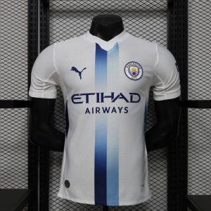 Player Version 26 27 Manchester City White with Blue Stripe Away Jersey - Front