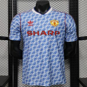 Player Version 26 27 Manchester United Away Blue Vintage Remake Jersey - Front
