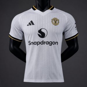 New arrivals Player Version 26 27 Manchester United White with Gold Trim Away Jersey - Front