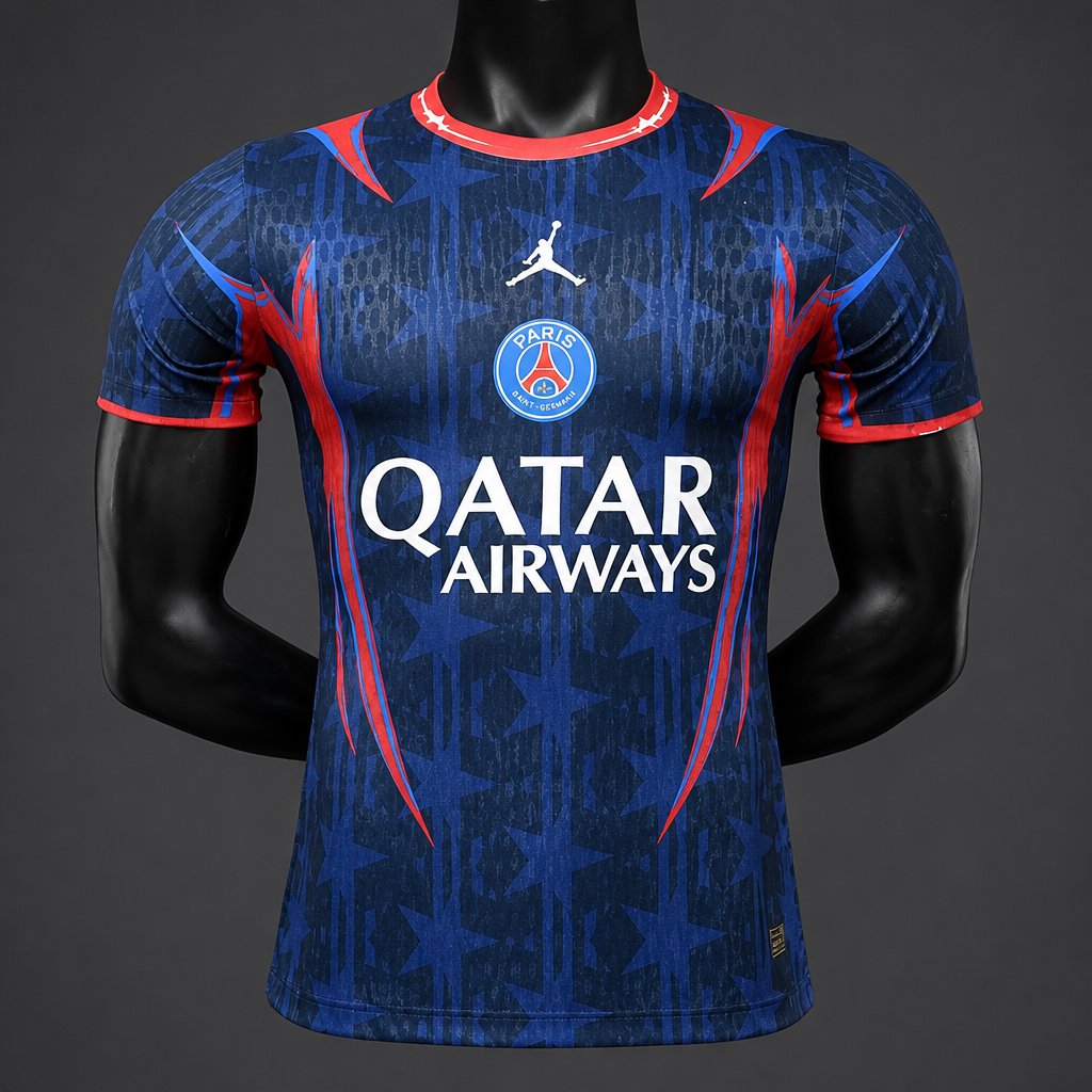 player version 26 27 psg x jordan special navy blue red jersey front Player Version 26 27 PSG x Jordan Special Navy Blue Red Jersey - Front