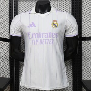 Player Version 26 27 Real Madrid Home White with Purple Pinstripe Jersey - Front