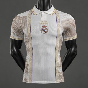 New arrivals Player Version 26 27 Real Madrid x Air Dior Special White Gold Polo Jersey - Front