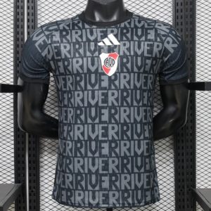New arrivals Player Version 26 27 River Plate Away Black with All-Over Letter Print Jersey - Front