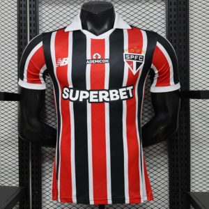 Player Version 26 27 São Paulo FC Away Red & Black Stripe With White Collar Jersey - Front