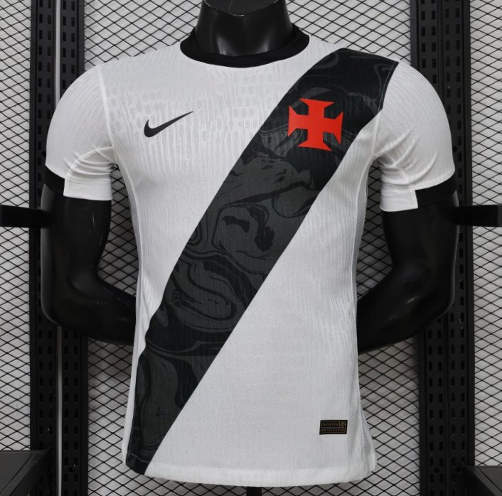player version 26 27 vasco da gama away white with black diagonal sash jersey front Player Version 26 27 Vasco da Gama Away White with Black Diagonal Sash Jersey - Front