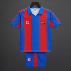 Retro 1989 92 Kids FC Barcelona Blue & Red Stripe Home Jersey - Front