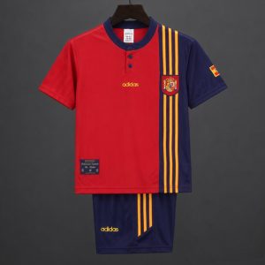 Retro 1996 Kids Spain Red & Navy Diagonal Split Home Jersey - Front